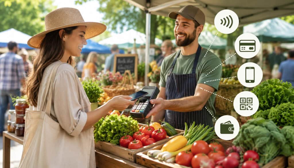 Farmers market mobile payment illustration