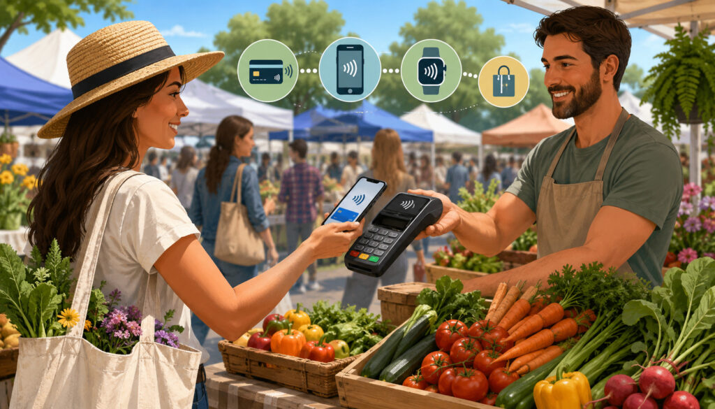 Contactless payment at farmers market stall