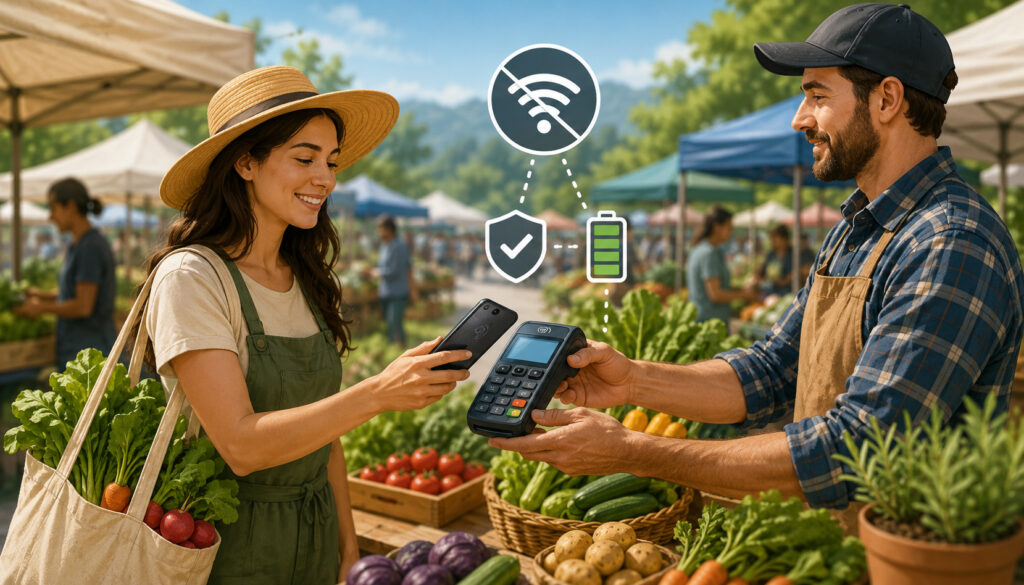 Offline mobile payment at a farmers market