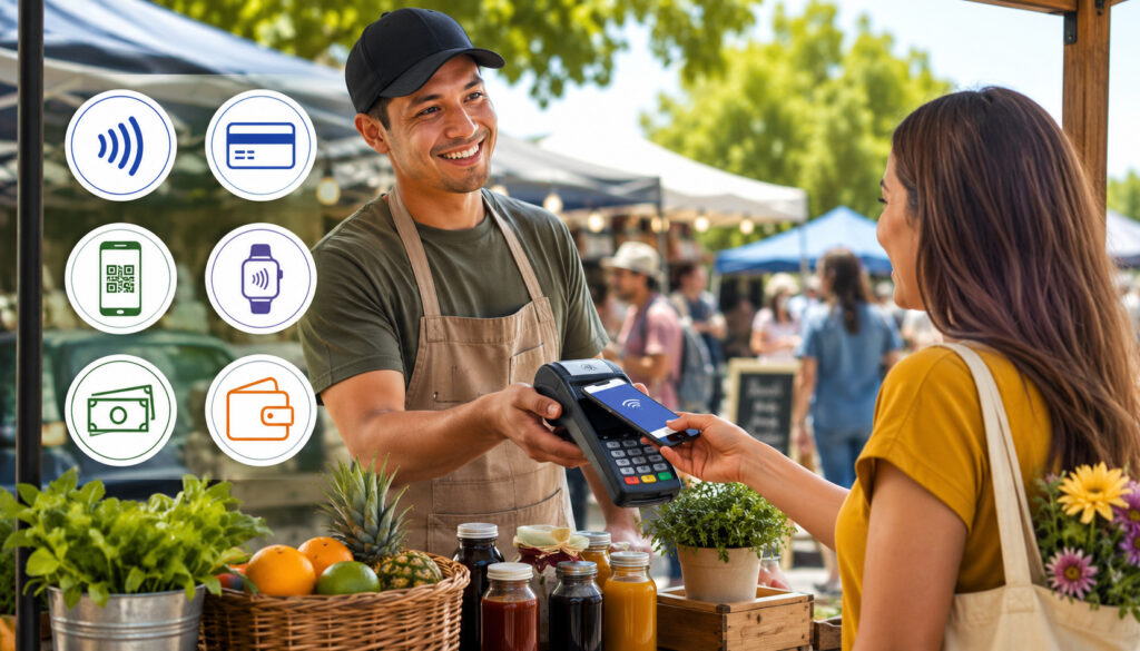 Outdoor vendor accepting digital and cash payments