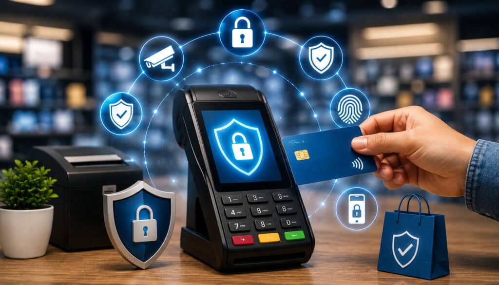 Secure POS payment transaction illustration