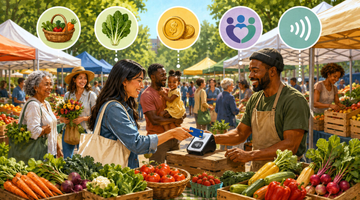 Farmers market vendor accepting a SNAP EBT payment