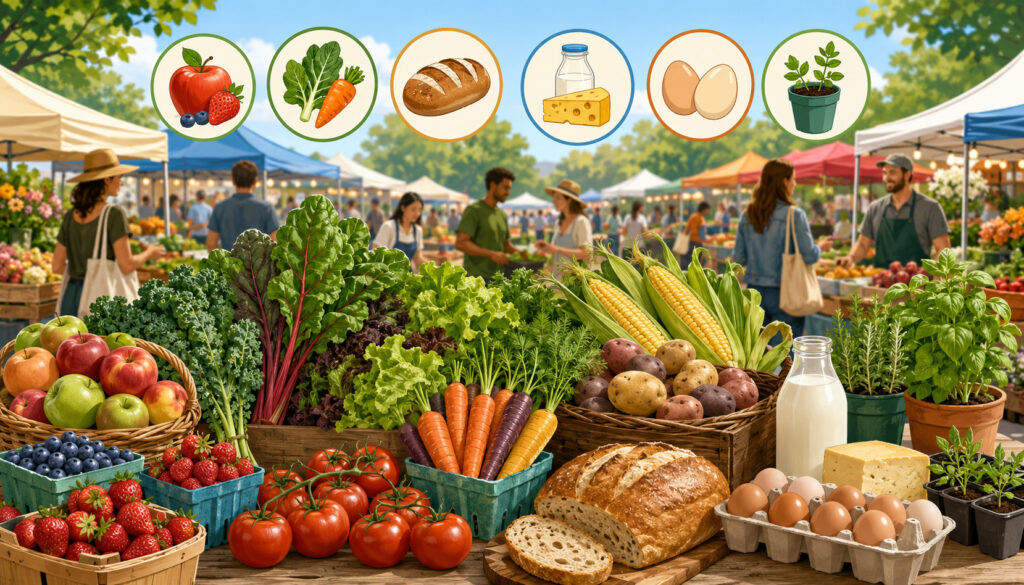 Common SNAP-eligible foods at a farmers market