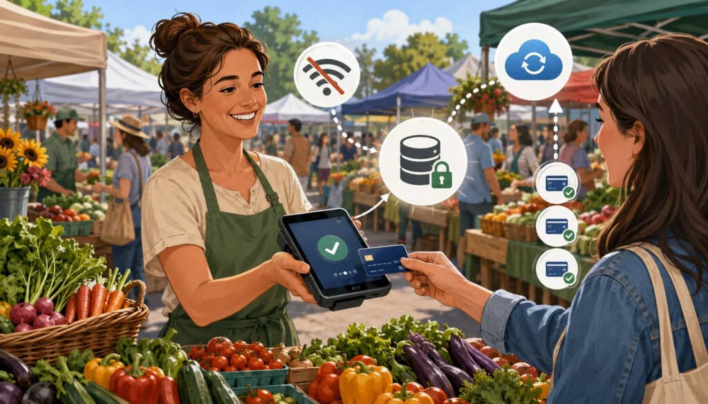 Offline credit card payment at a farmers market