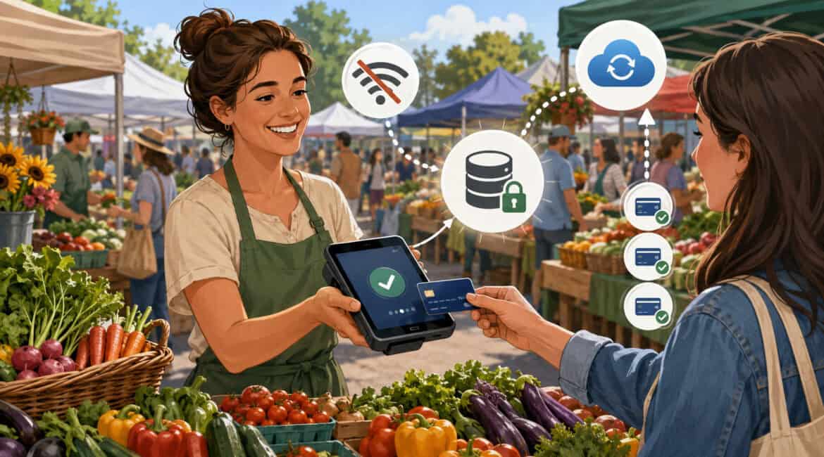 Offline credit card payment at a farmers market