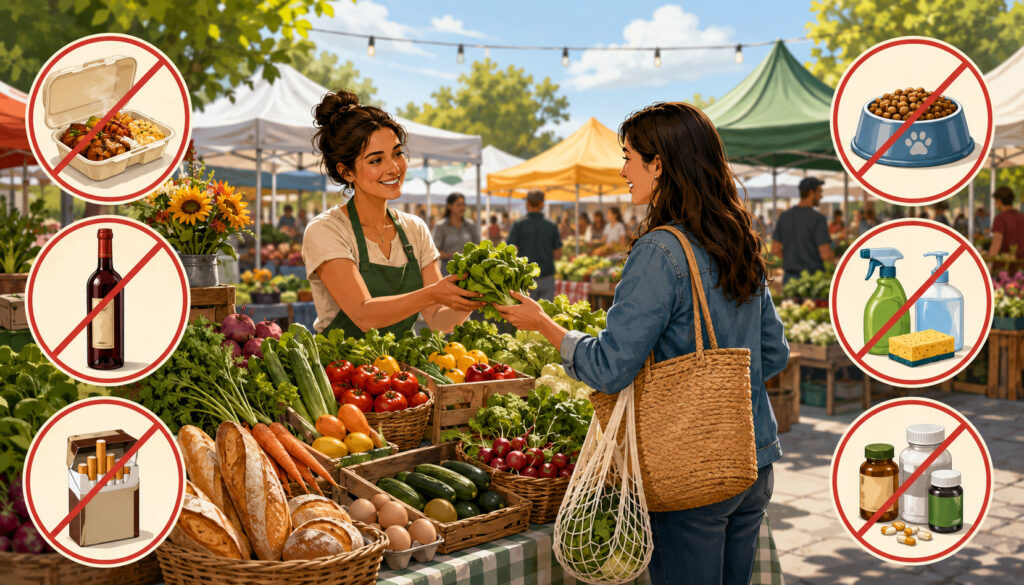 Farmers market SNAP-ineligible items illustration