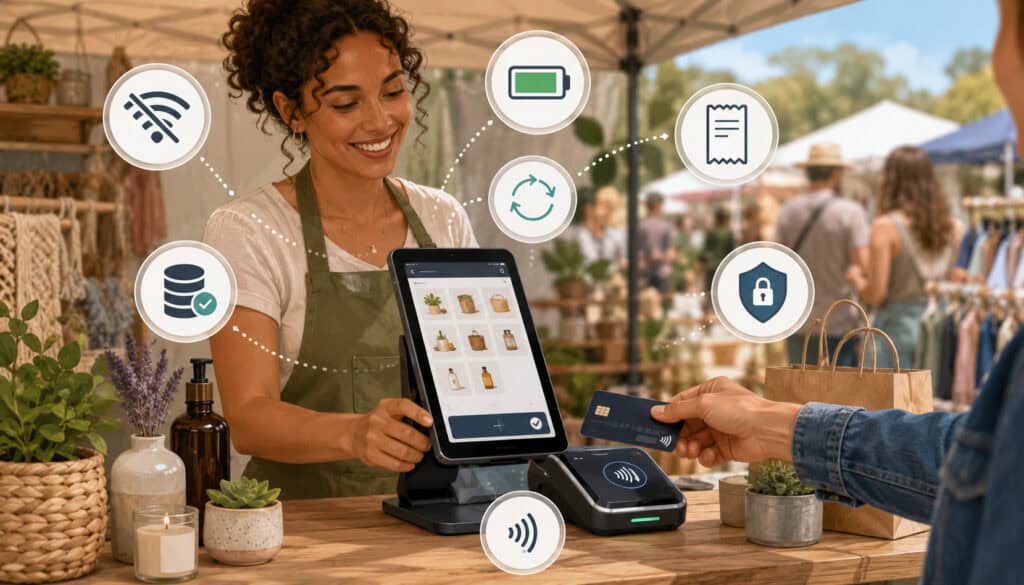 Mobile POS system with offline payment support at an outdoor market