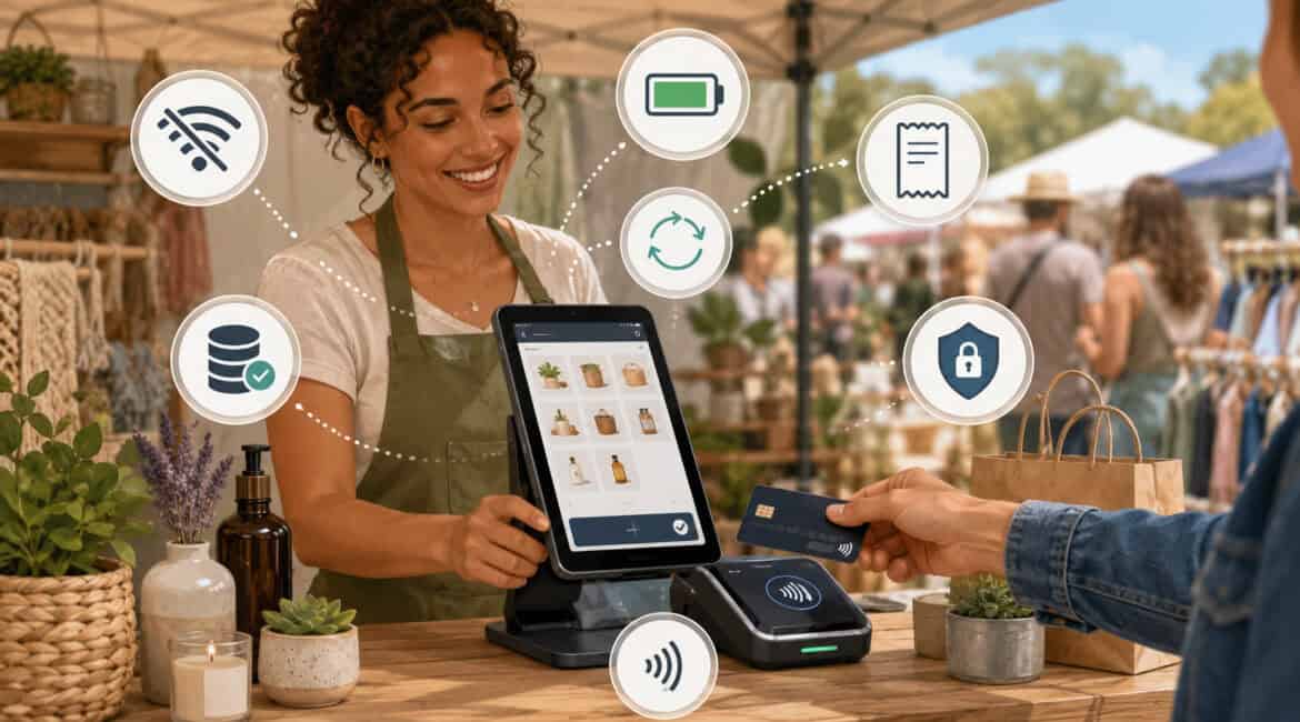Mobile POS system with offline payment support at an outdoor market